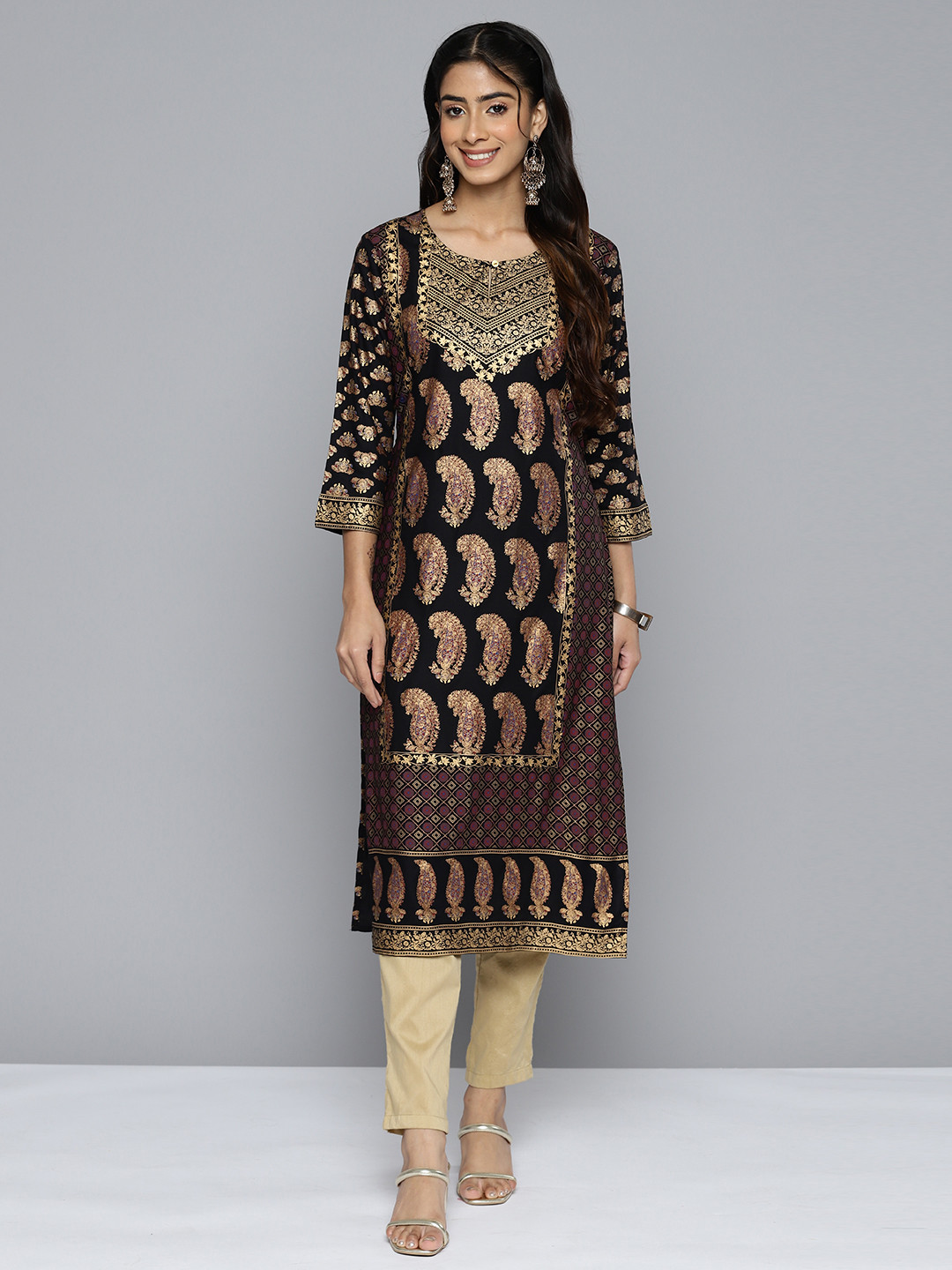 

HERE&NOW Women Black Ethnic Motifs Printed Kurta