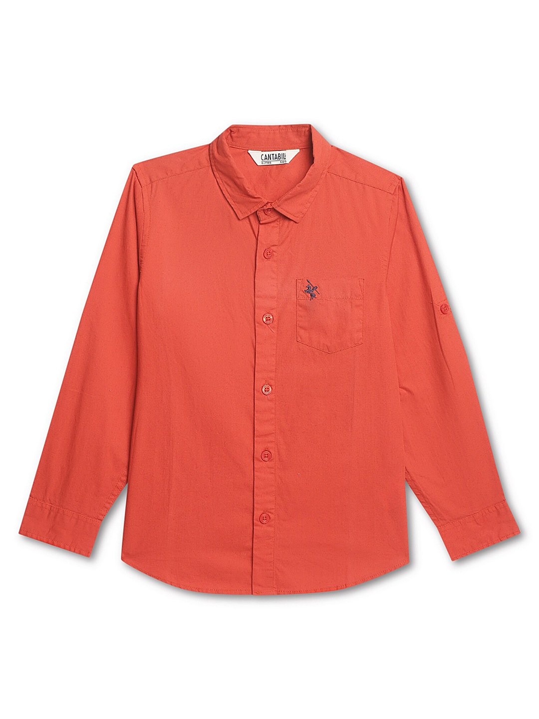 

Cantabil Boys Classic Roll-Up Sleeve Cotton Casual Shirt, Rust