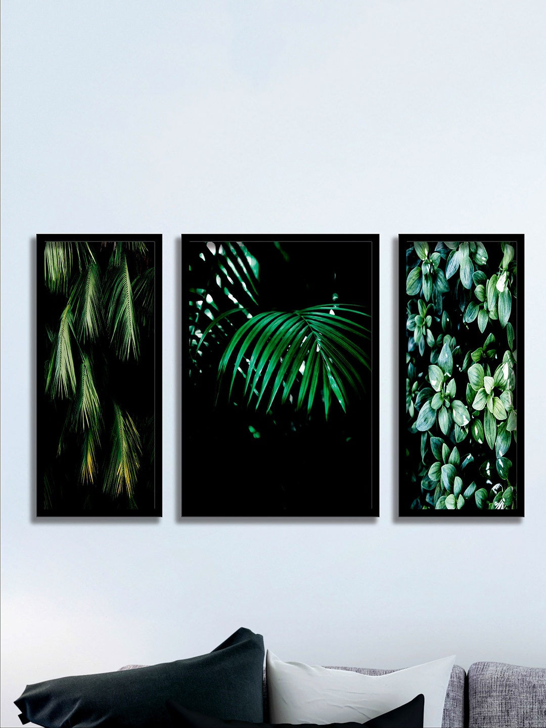 

SAF Black & Green 3 Pieces Tropical Leaves Painted Wall Art