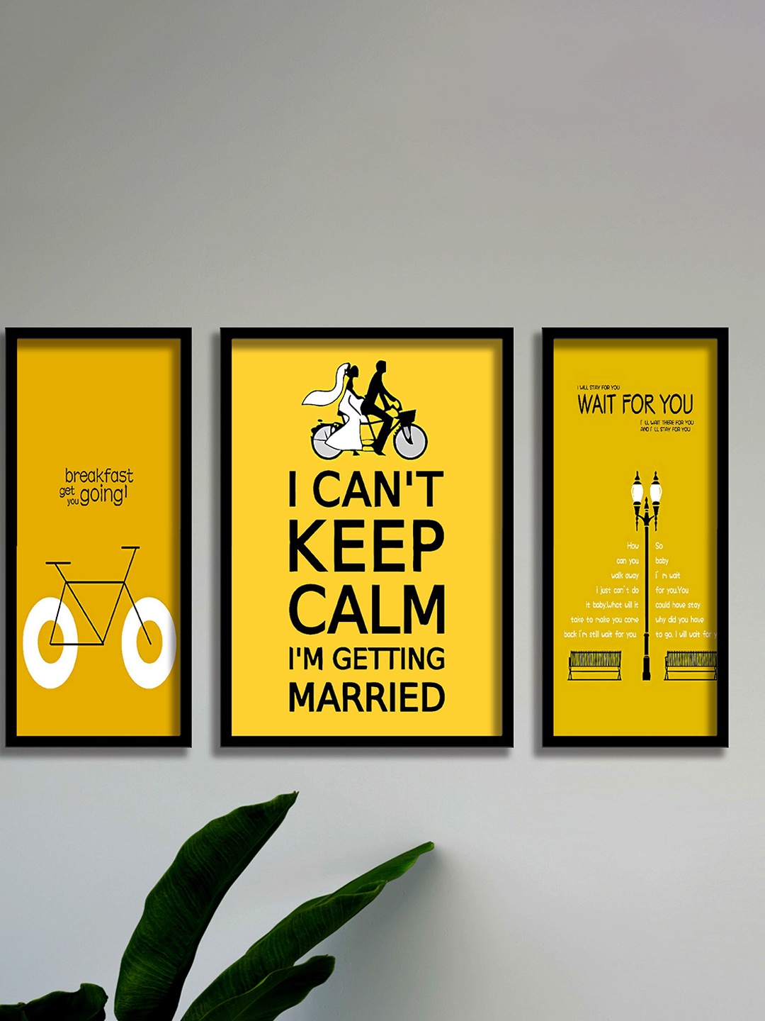 

SAF Yellow & Black 3 Pieces Getting Married Painted Wall Art