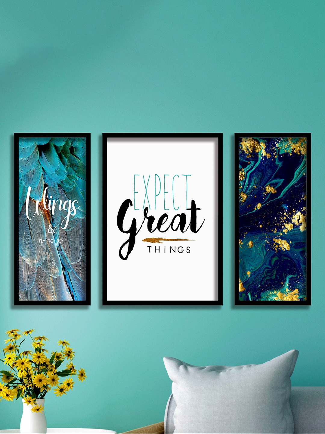 

SAF Teal & White 3 Pieces Motivational Quotes Painted Wall Art