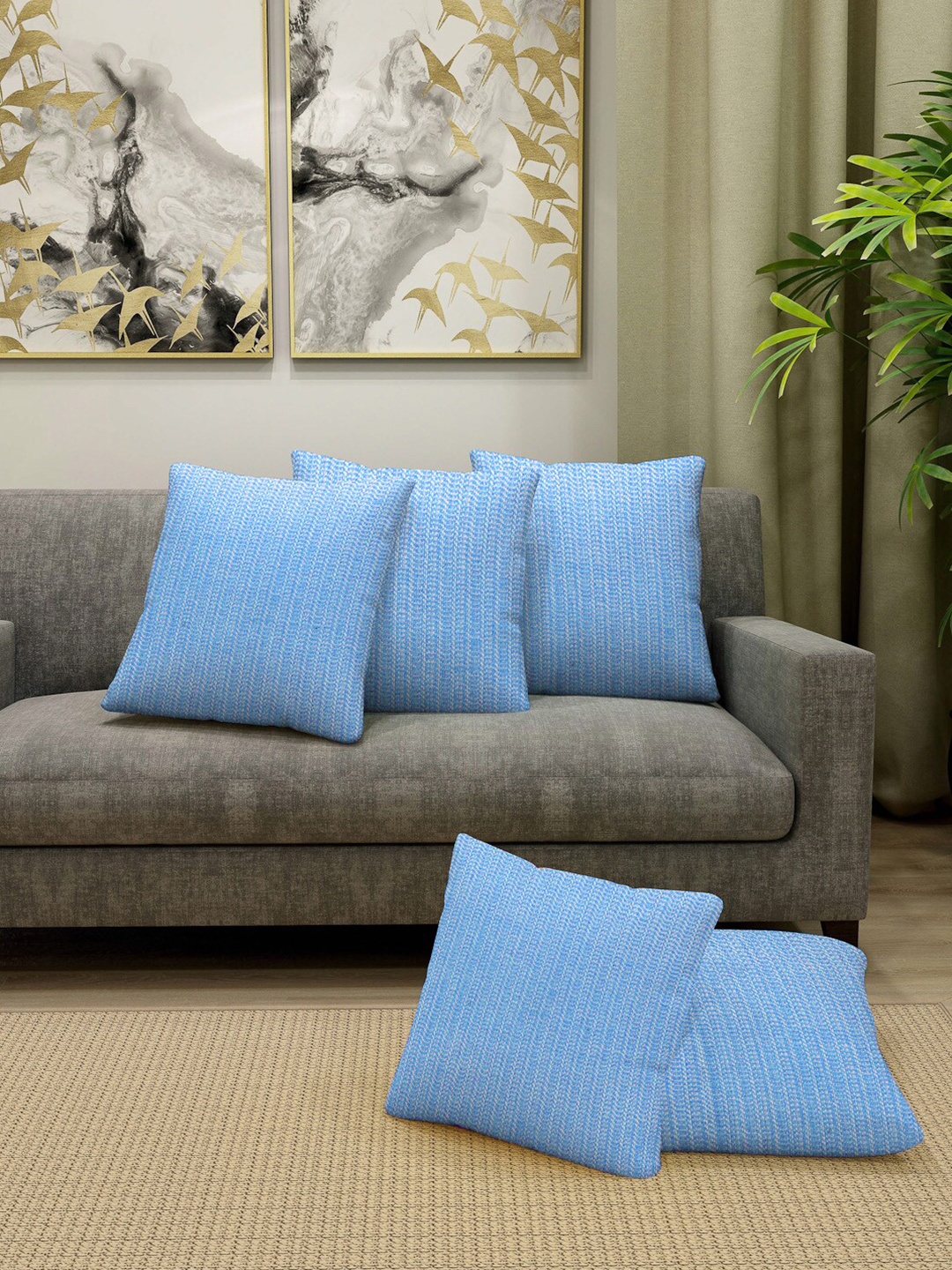

KLOTTHE 5Pcs Blue Self Design Cotton Cushion Covers