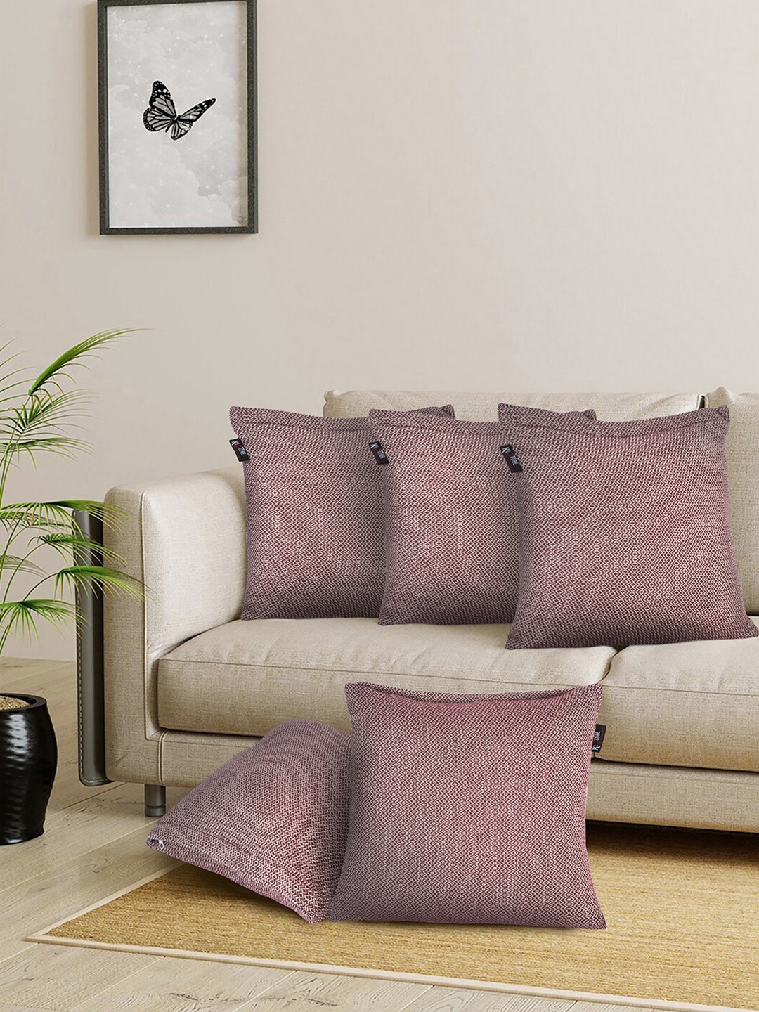 

KLOTTHE 5Pcs Maroon Self Design Cotton Cushion Covers
