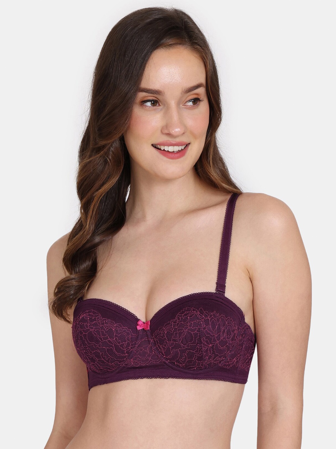 

Zivame Floral Bra Half Coverage Underwired Lightly Padded All Day Comfort T-Shirt Bra, Purple