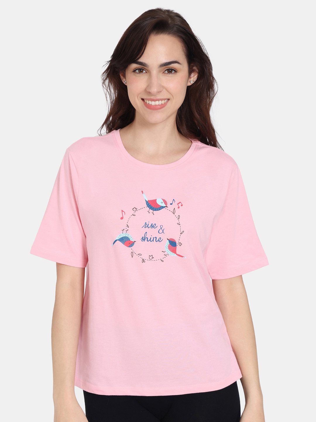 

Zivame Print Pure Cotton Lounge T-Shirt, Pink