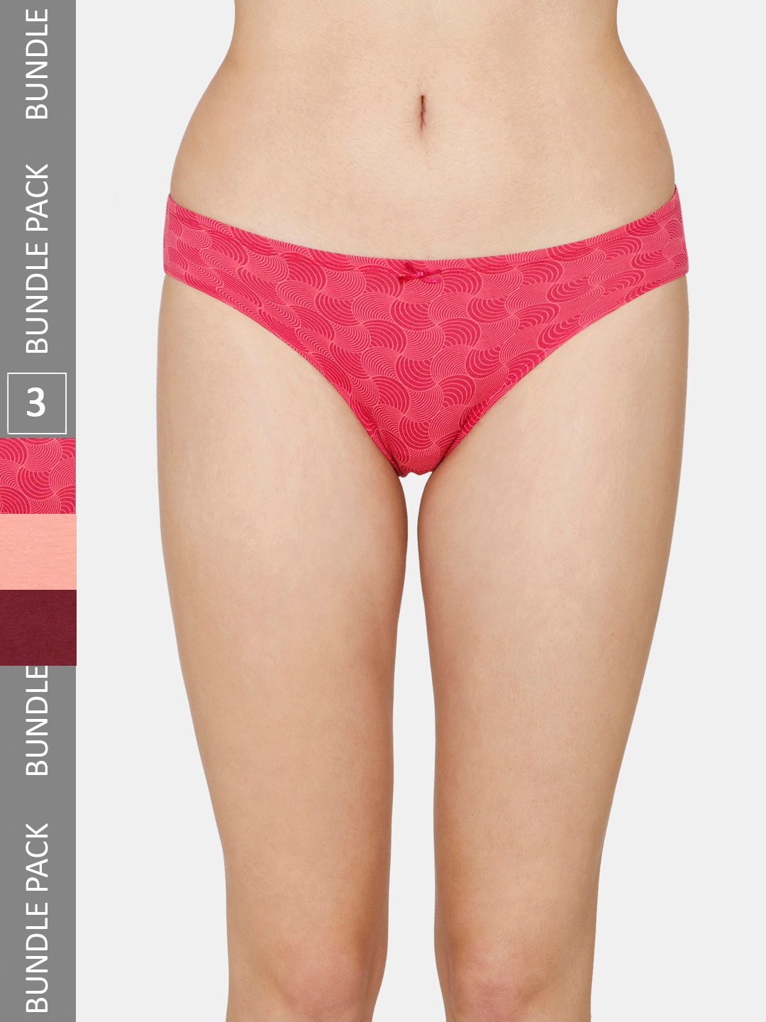 

Zivame Women Pack Of 3 Low-Rise Self Designed Bikini Briefs, Maroon
