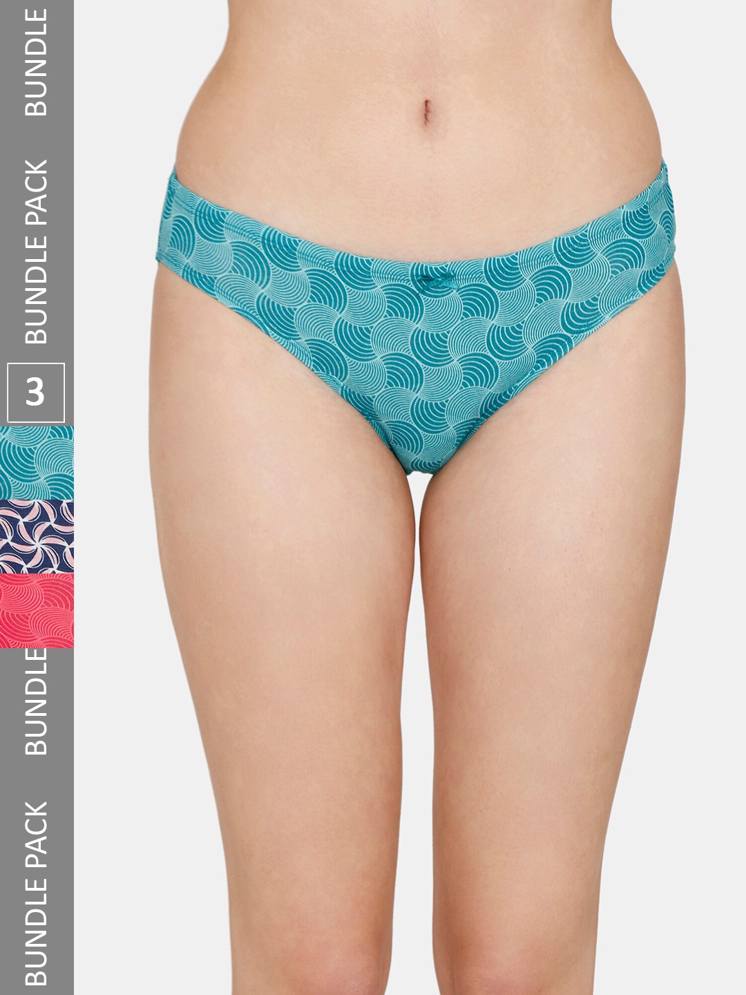 Zivame Women Pack Of 3 Low-Rise Printed Bikini Briefs, Blue