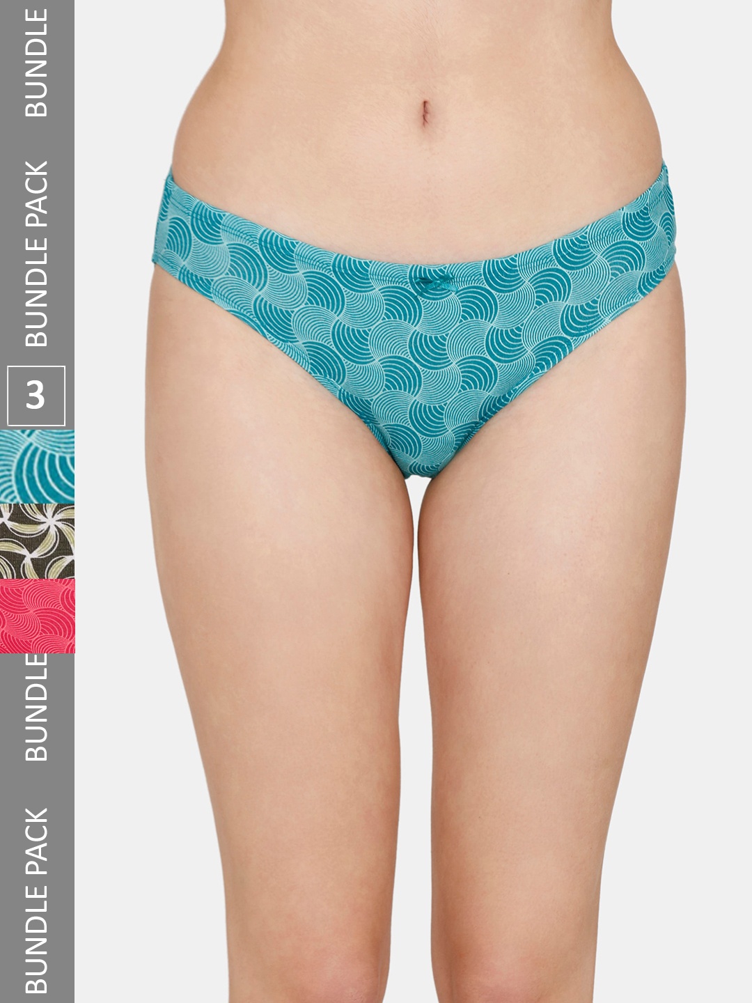 

Zivame Women Pack Of 3 Low-Rise Printed Cotton Hipster Briefs, Green