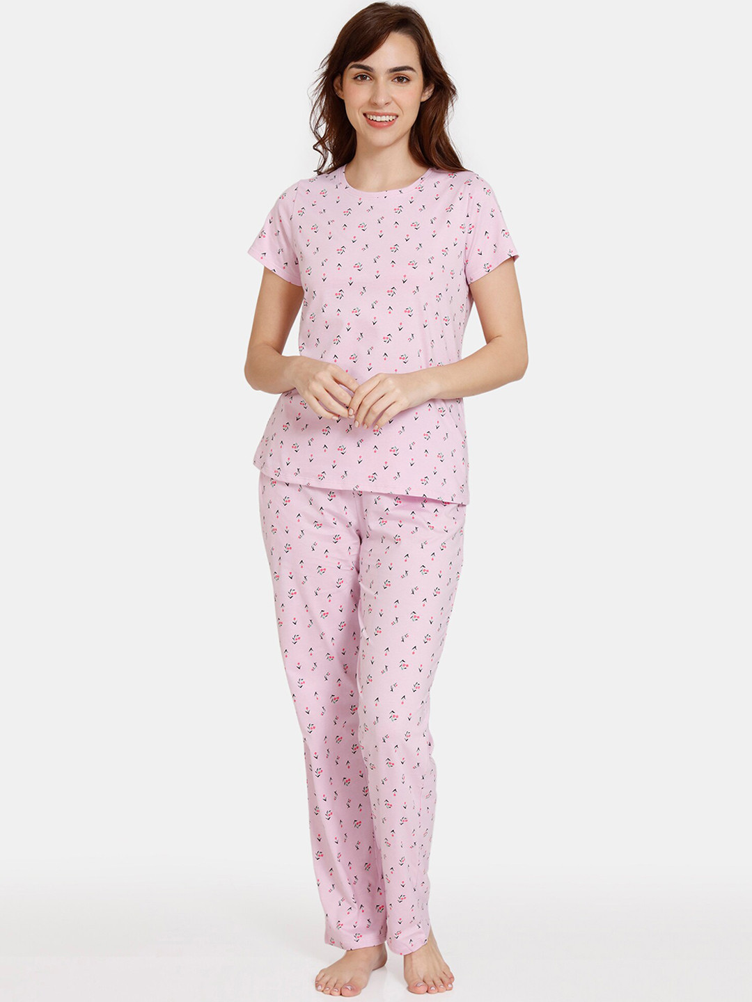 

Zivame Floral Printed Pure Cotton Night Suit, Pink