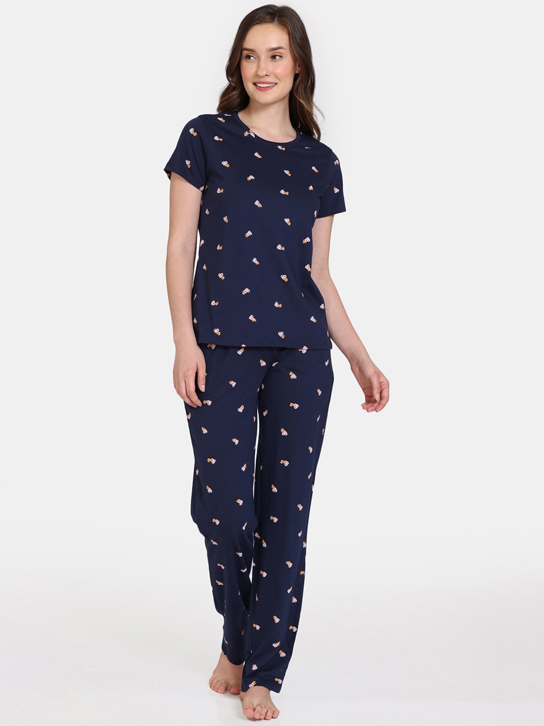 

Zivame Conversational Printed Pure Cotton Night Suit, Navy blue