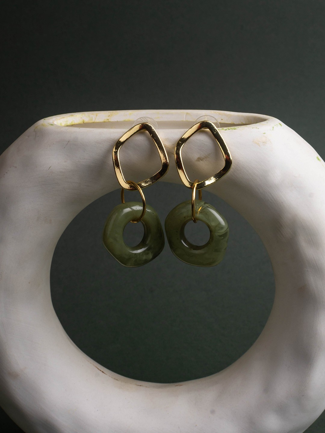 

Jewelz Gold-Plated Contemporary Drop Earrings, Olive