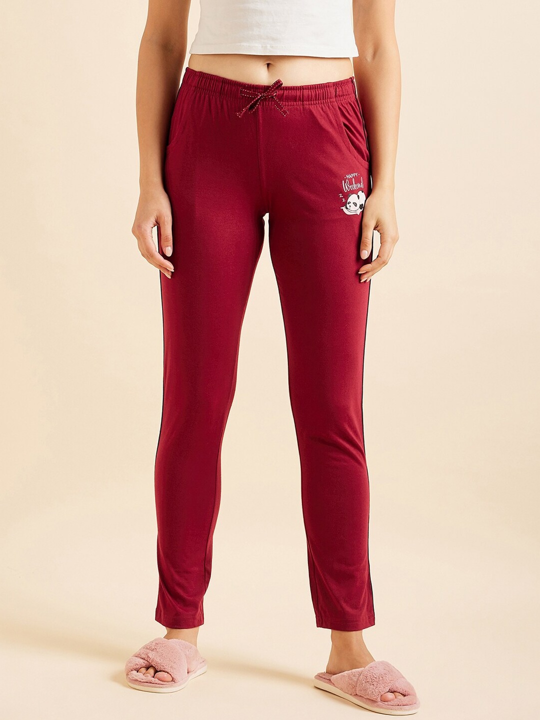 

Sweet Dreams Women Burgundy Relaxed Straight-Leg Lounge Pants