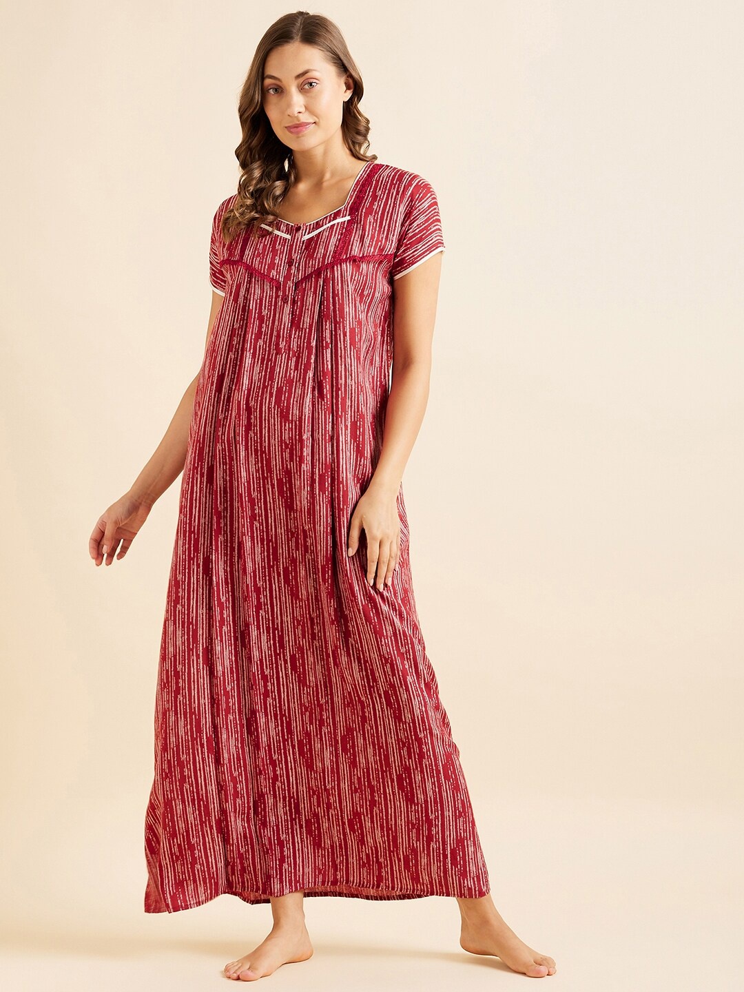 

Sweet Dreams Red Abstract Printed Maxi Nightdress