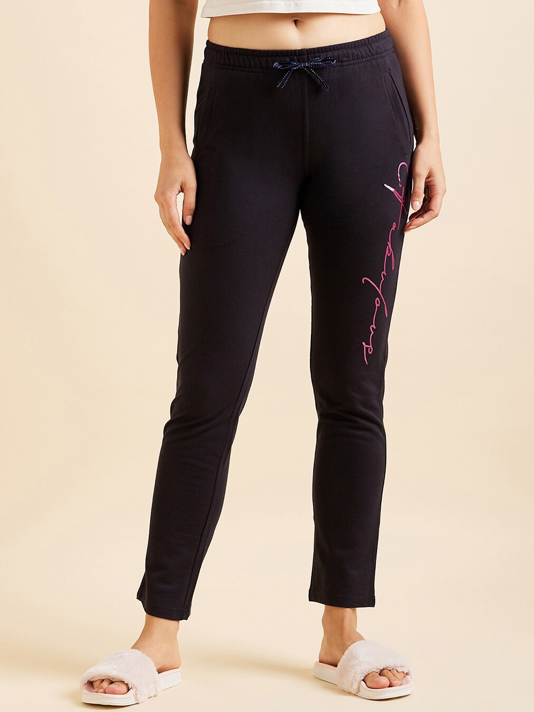 

Sweet Dreams Women Navy Blue Relaxed Straight Cotton Lounge Pants