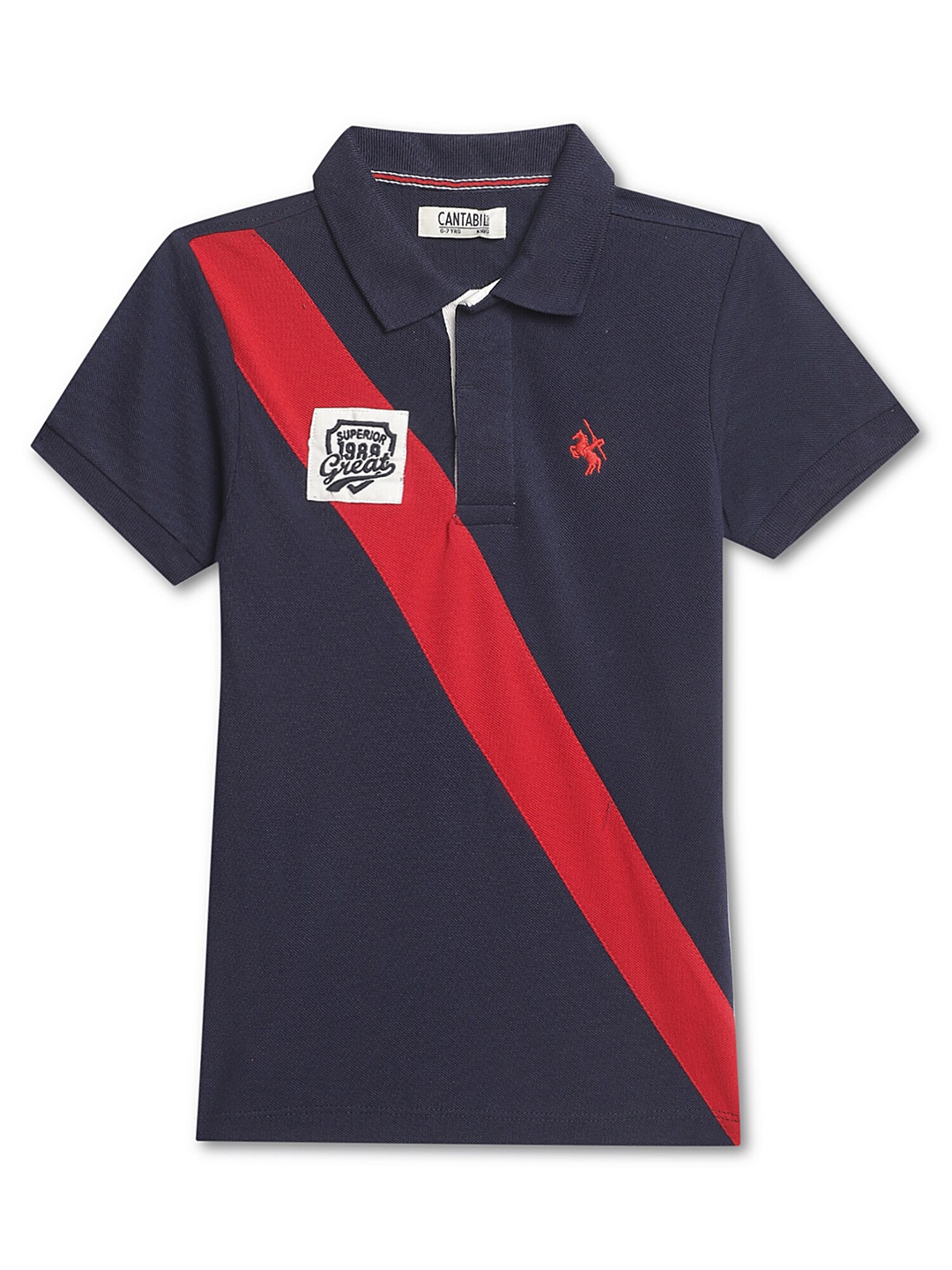 

Cantabil Colourblocked Polo Collar Cotton T-shirt, Navy blue