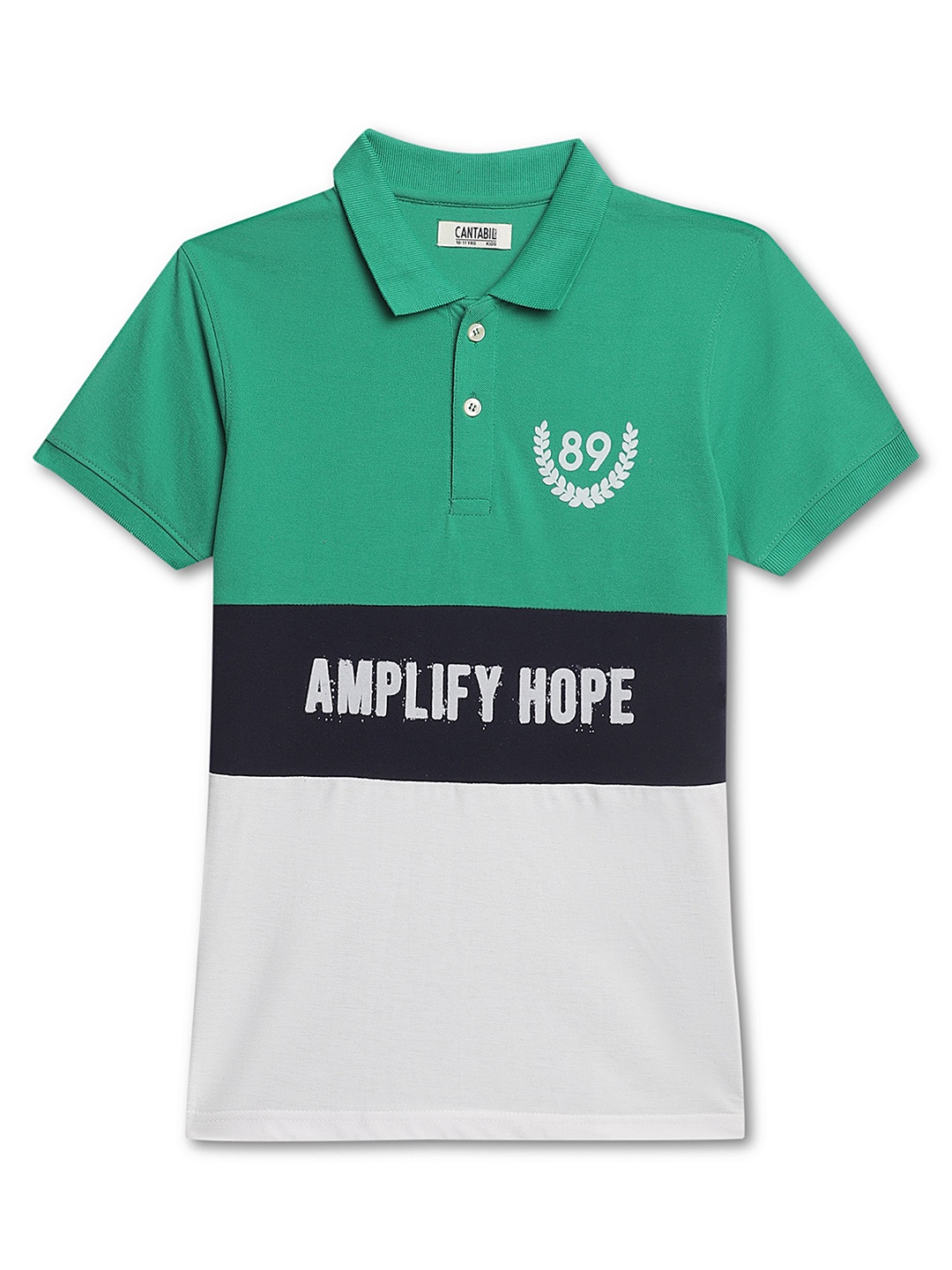 

Cantabil Boys Colourblocked Polo Color Cotton T-shirt, Green