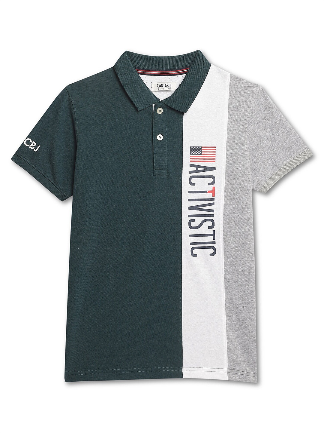 Cantabil Boys Colourblocked Polo Color Cotton T-shirt, Teal