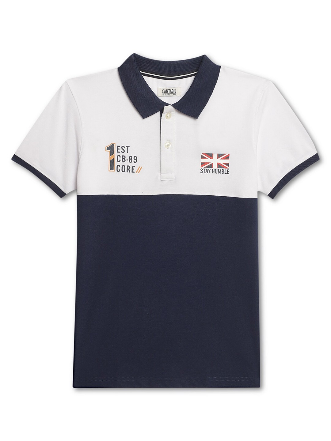 

Cantabil Boys Colourblocked Polo Color Cotton T-shirt, White