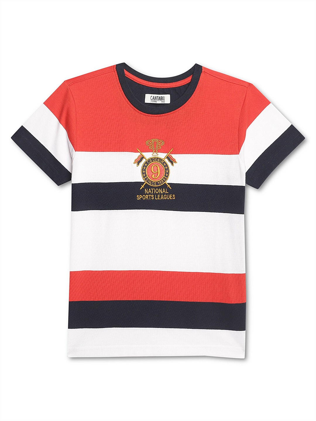 

Cantabil Boys Striped Cotton T-shirt, Red