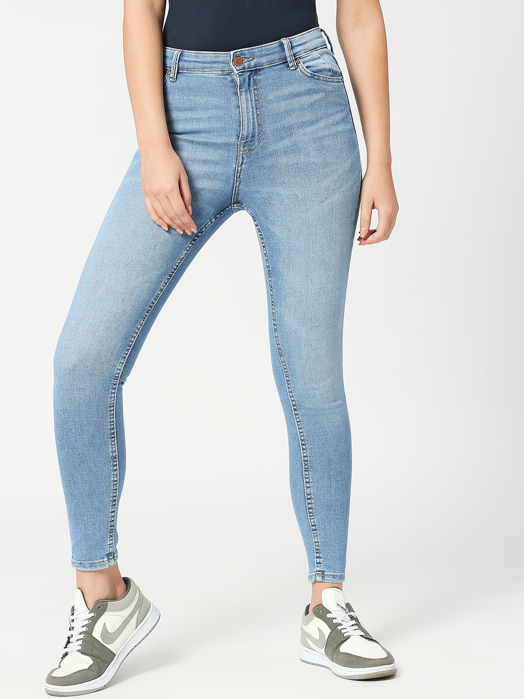 

LOVEGEN Women Clean Look Skinny Fit High-Rise Cotton Jeans, Blue
