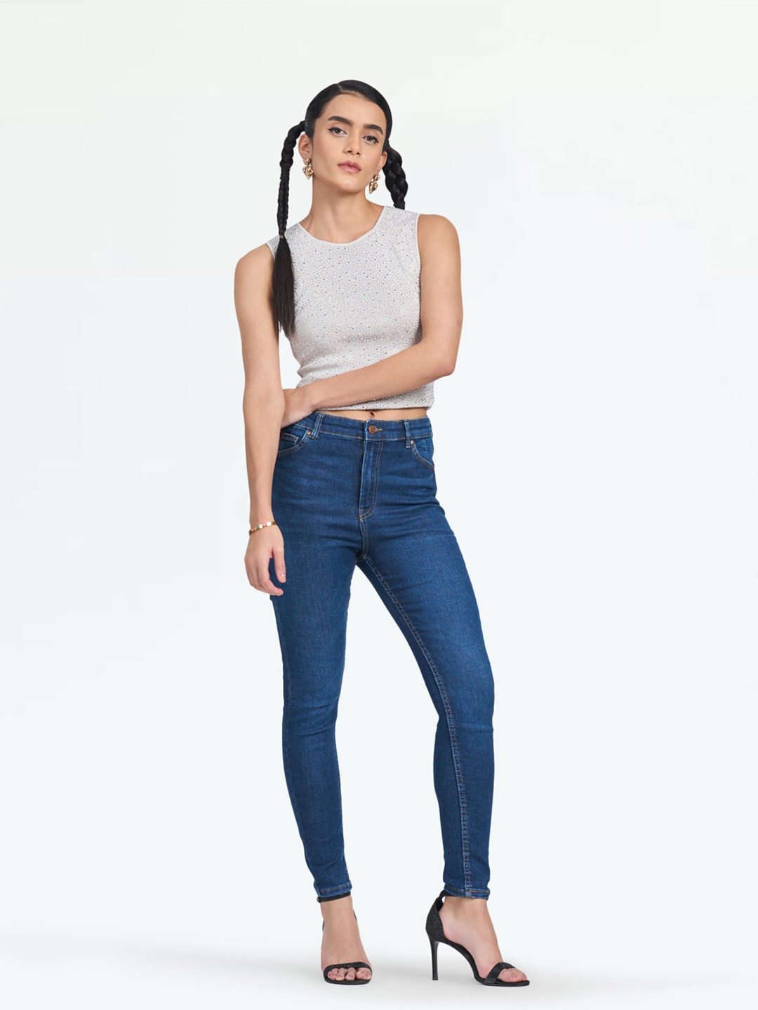 

LOVEGEN Women Skinny Fit High-Rise Light Fade Stretchable Clean Look Jeans, Blue