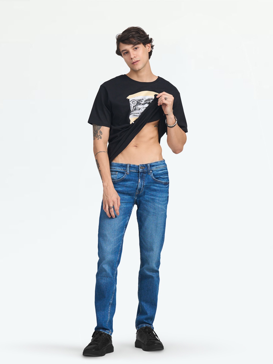 

LOVEGEN Men Clean Look Whiskers Light Fade Skinny Fit Stretchable Jeans, Blue