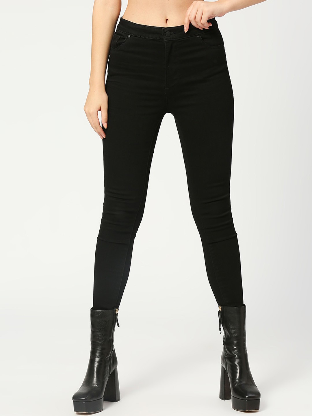 

LOVEGEN Women Skinny Fit High-Rise Stretchable Jeans, Black