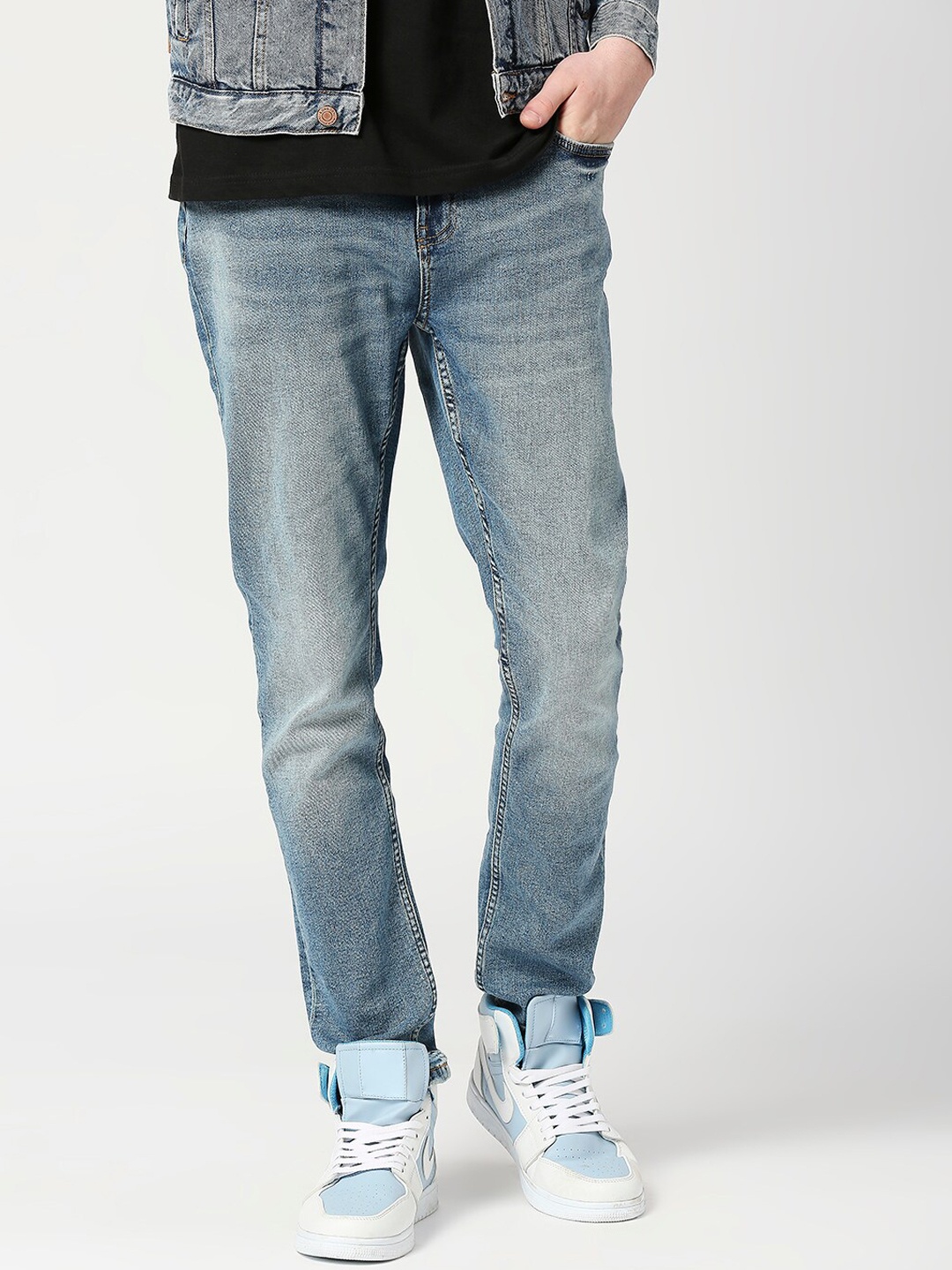 

LOVEGEN Men Clean Look Whiskers Heavy Fade Slim Fit Stretchable Jeans, Blue