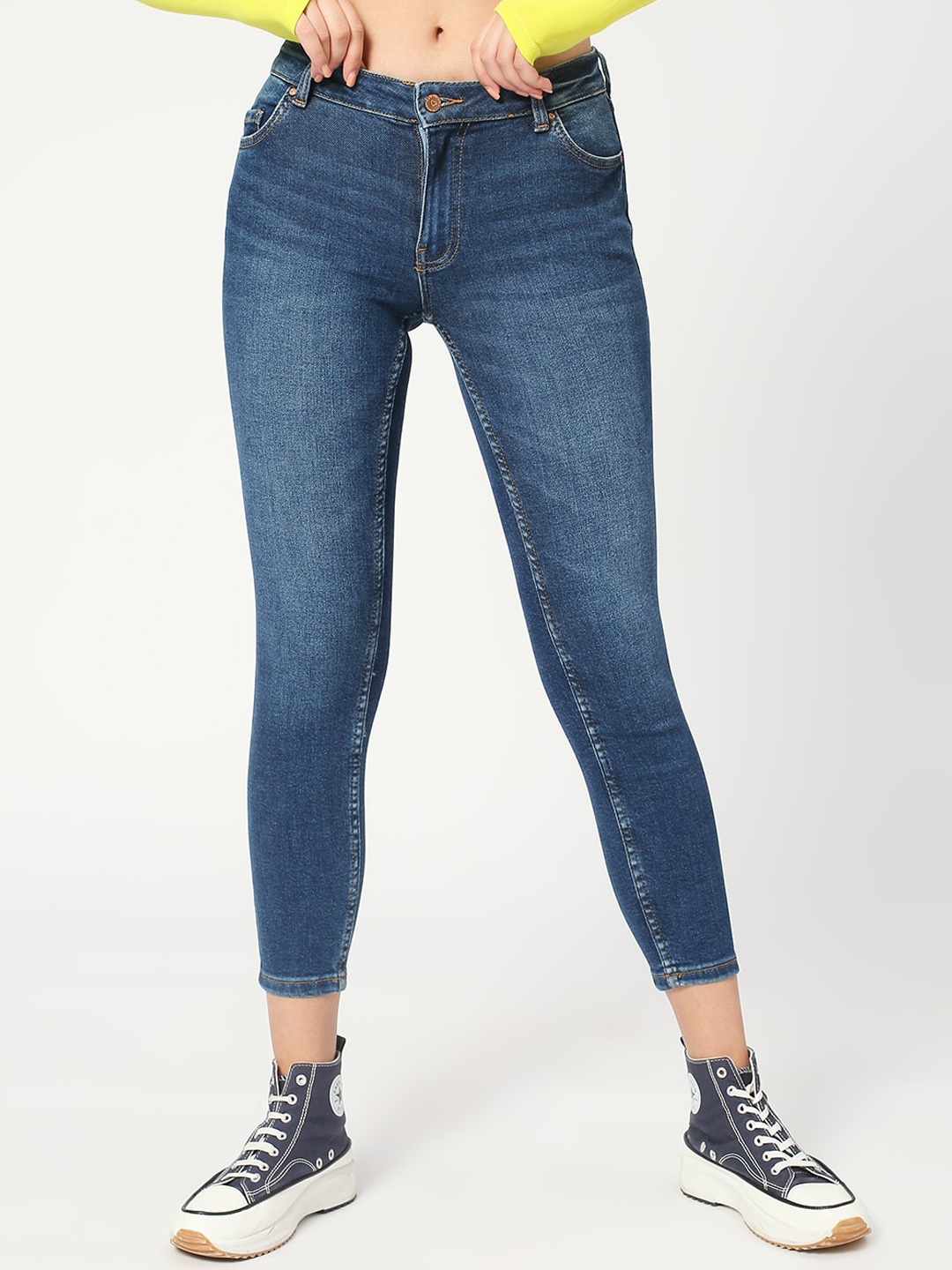 

LOVEGEN Women Skinny Fit High-Rise Acid Wash Stretchable Clean Look Jeans, Blue