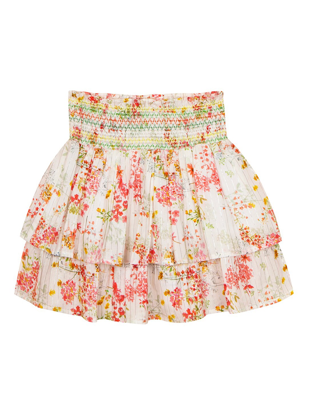 

Budding Bees Floral Printed Pure Cotton Flared Skirt, White