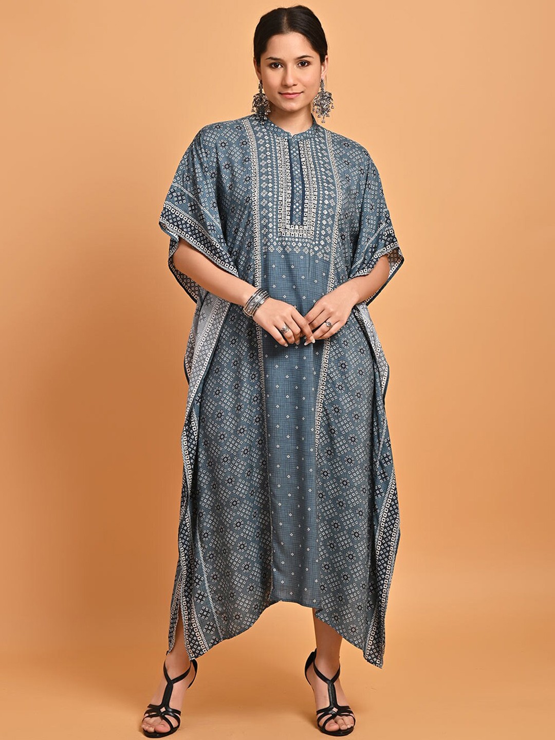 

Lakshita Ethnic Motif Printed Mandarin Collar Kaftan Dress, Blue