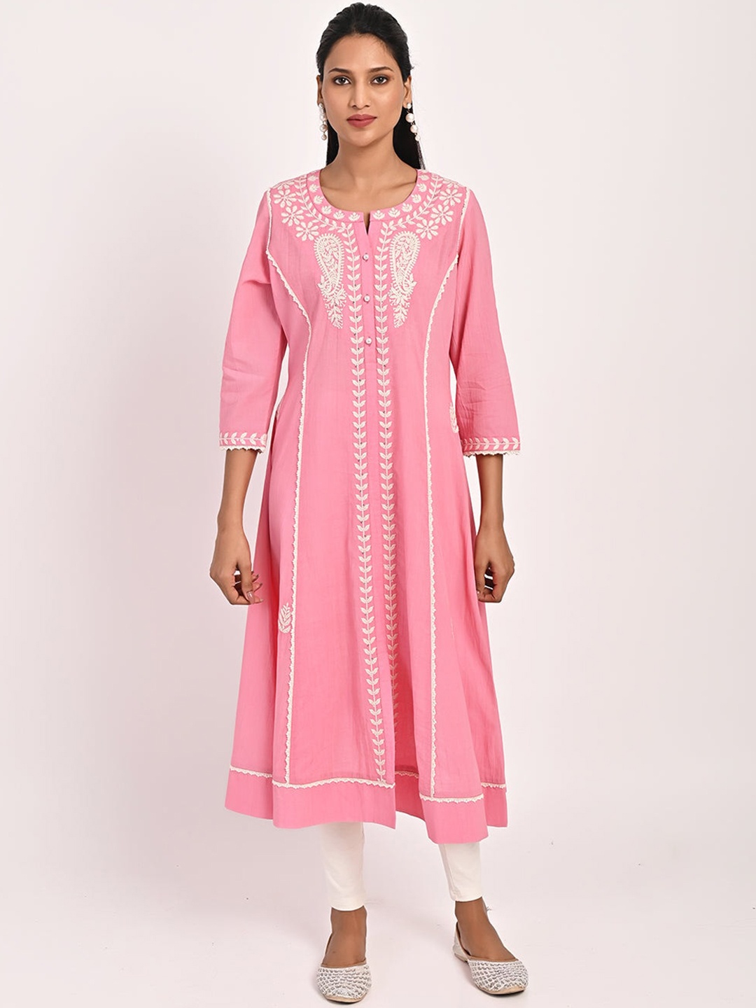 

Lakshita Ethnic Motifs Embroidered Sequinned Pure Cotton Kurta, Pink