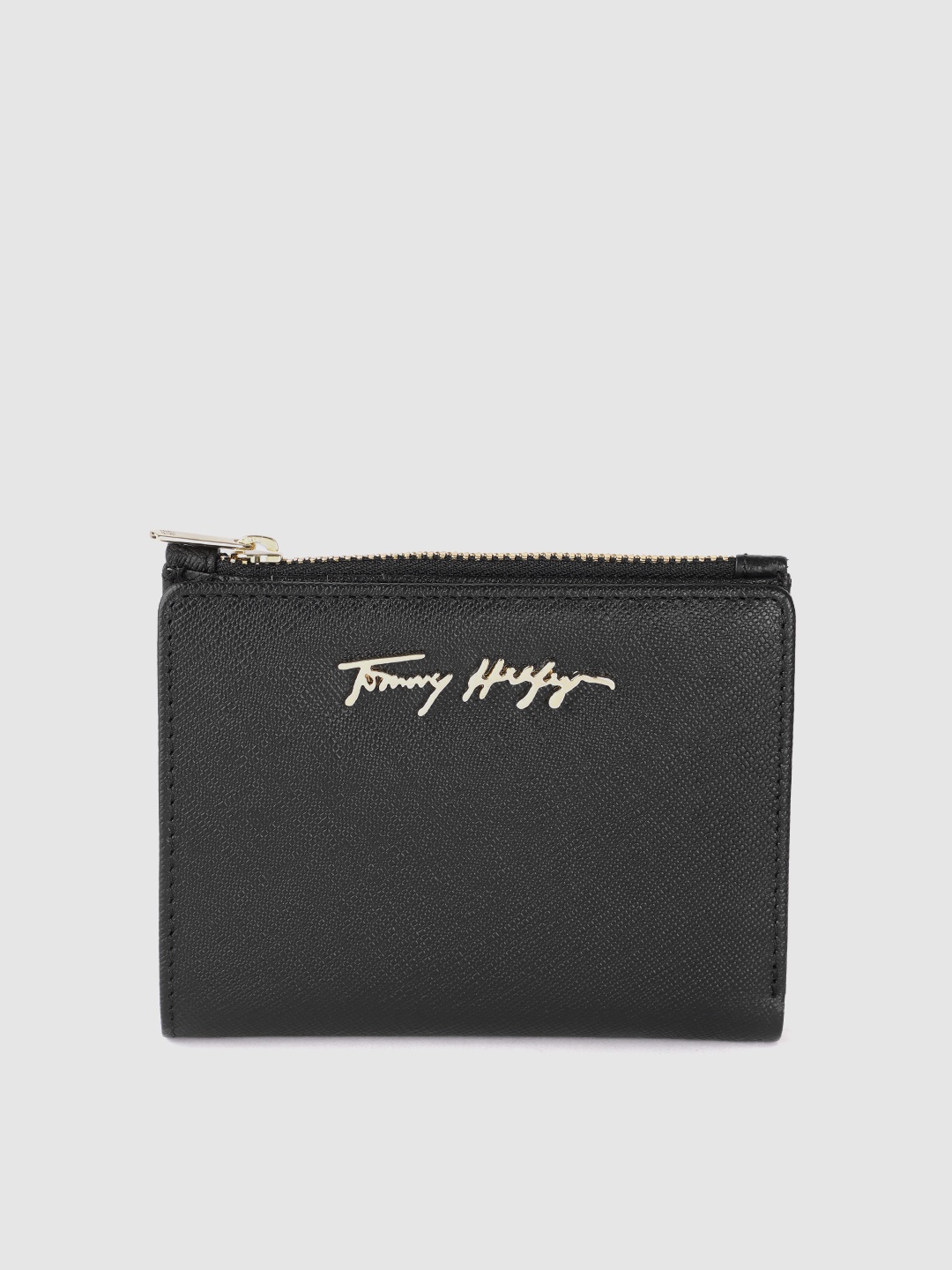 

Tommy Hilfiger Women Textured Embellished Leather Two Fold Wallet, Black