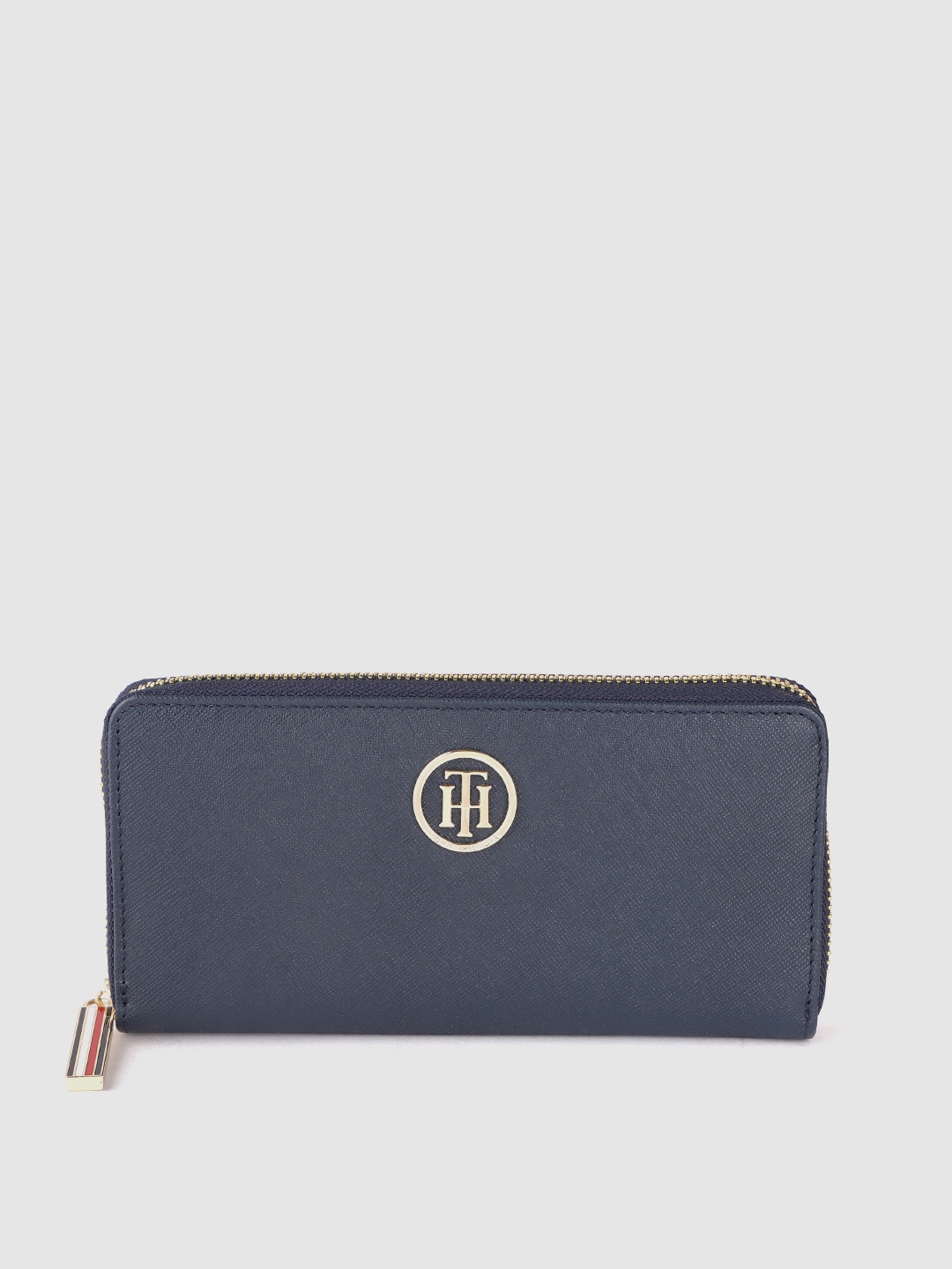 

Tommy Hilfiger Women Textured Embellished Leather Zip Around Wallet, Navy blue