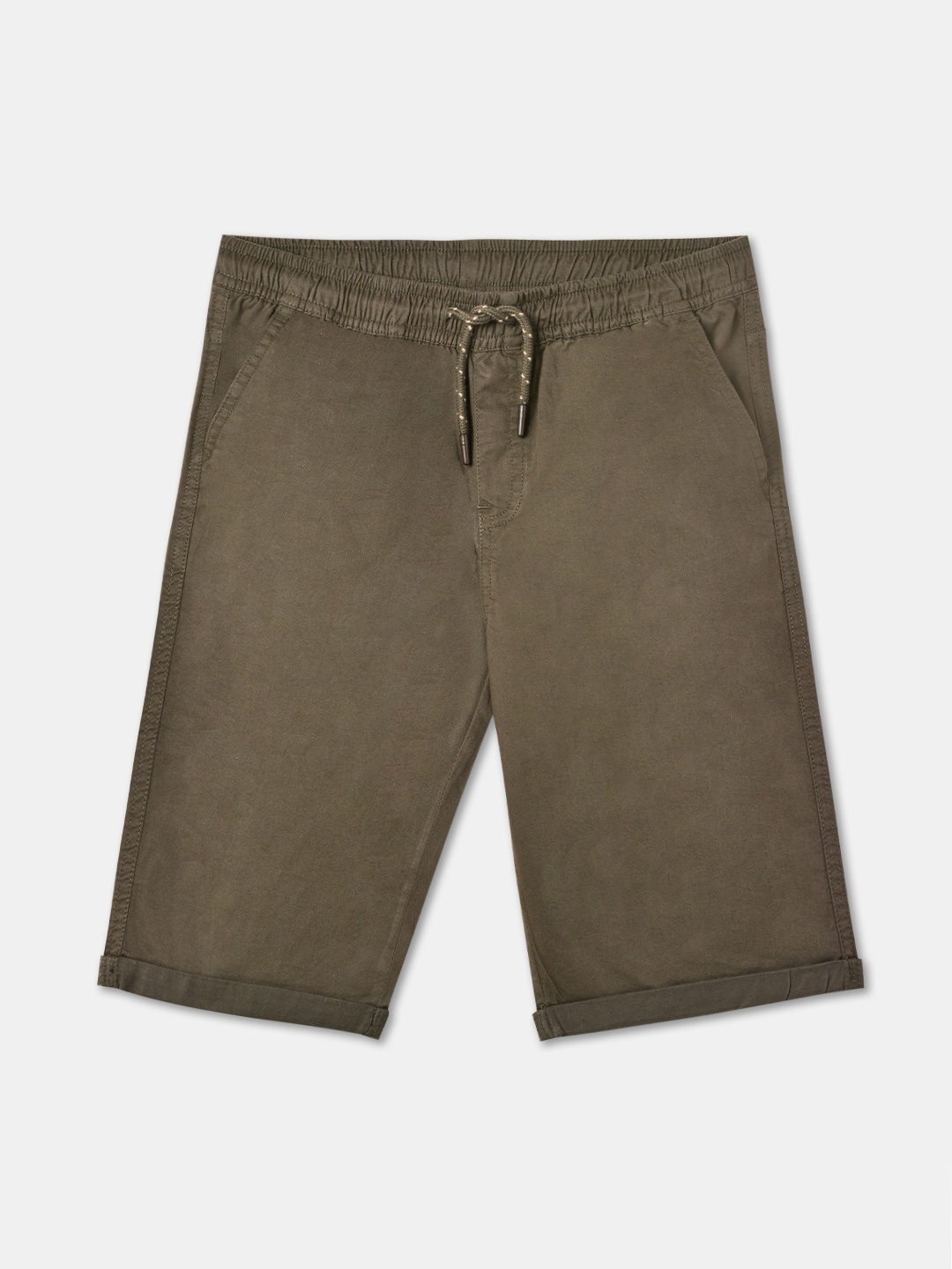 

R&B Boys Mid-Rise Cotton Shorts, Olive