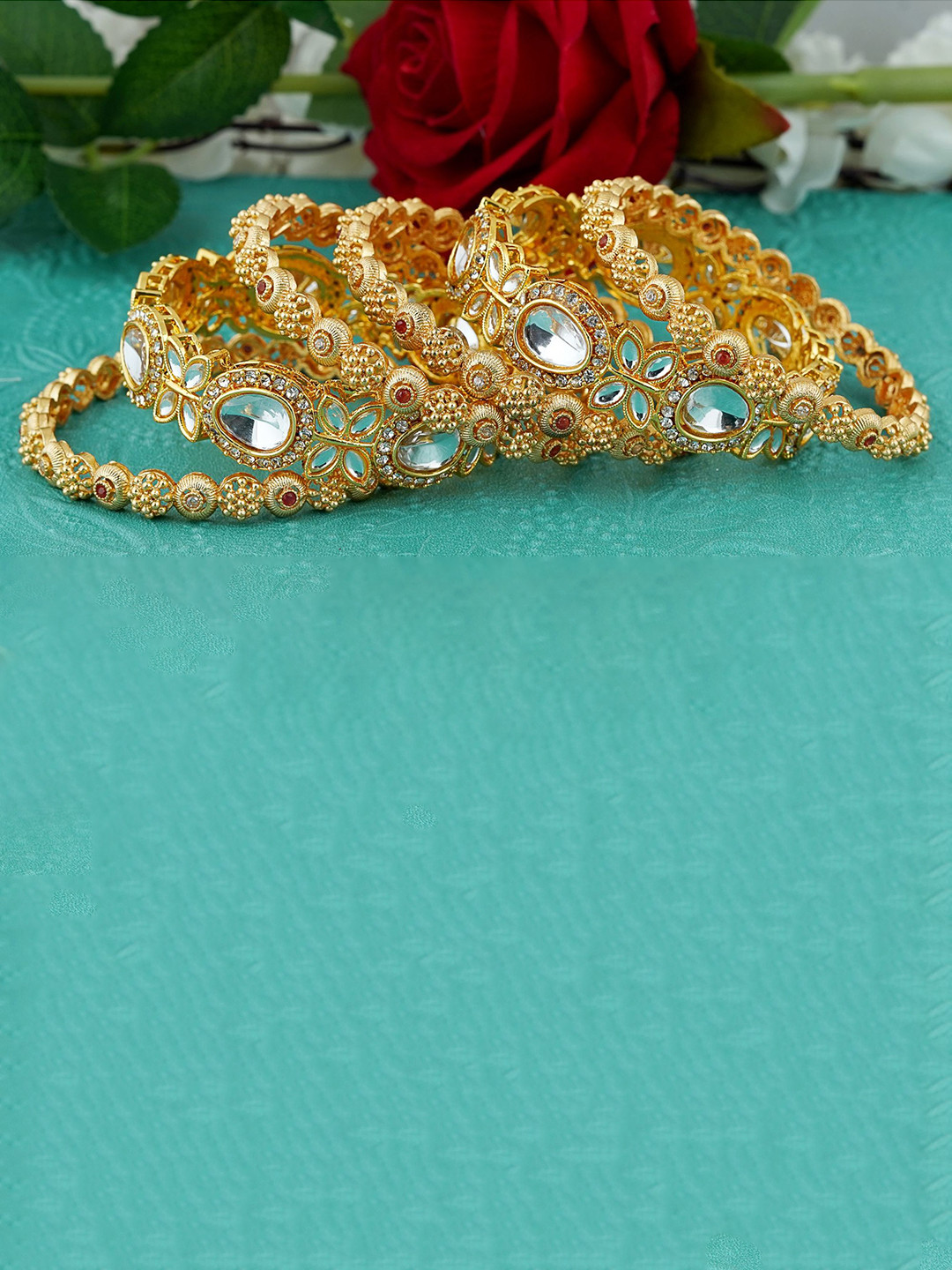 

MANSIYAORANGE Set Of 6 Gold-Plated & Stone-Studded Bangles