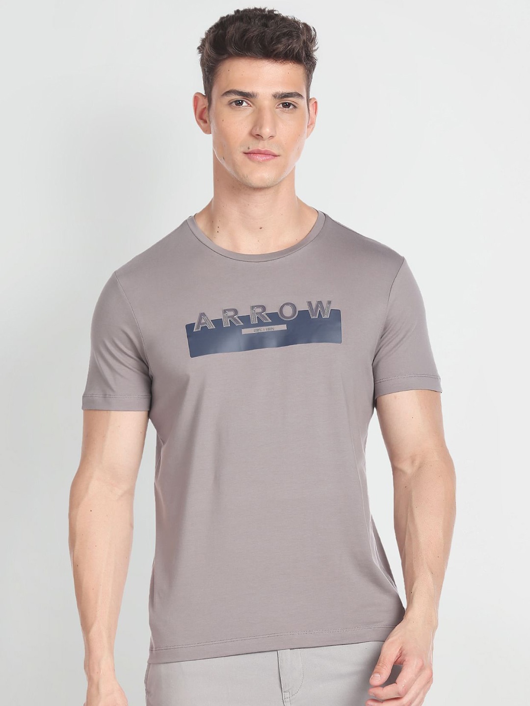 Arrow New York Typography Printed Cotton T-Shirt, Grey