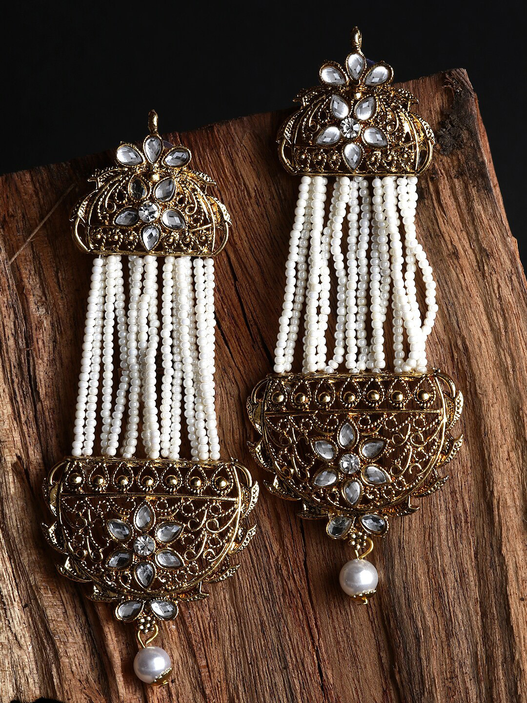 

ANIKAS CREATION Gold-Plated Contemporary Drop Earrings