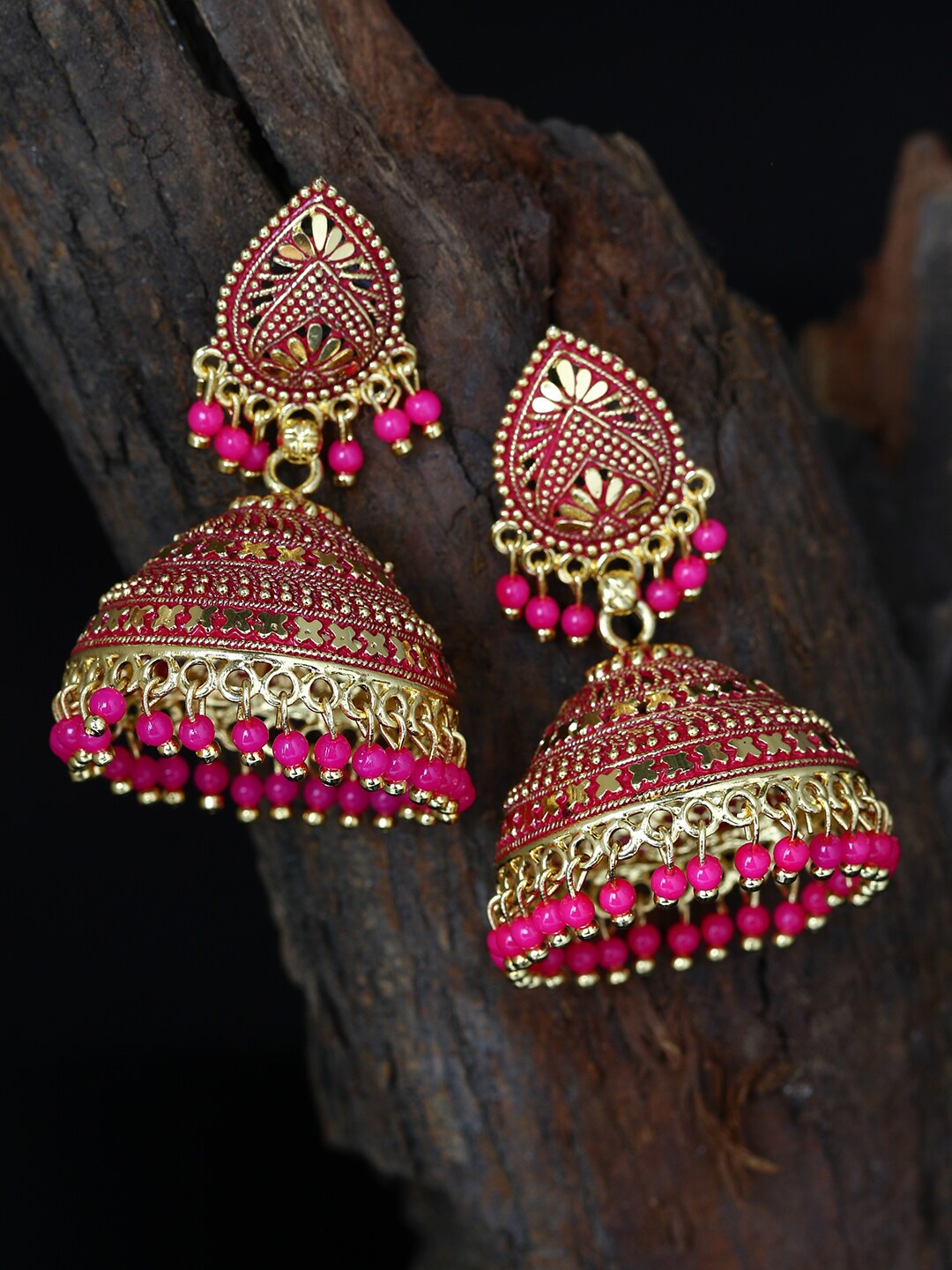 

ANIKAS CREATION Gold-Plated Dome Shaped Jhumkas Earrings