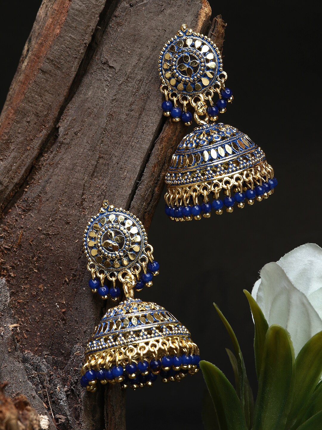 

ANIKAS CREATION Gold-Plated Artificial Beads Contemporary Jhumkas, Blue