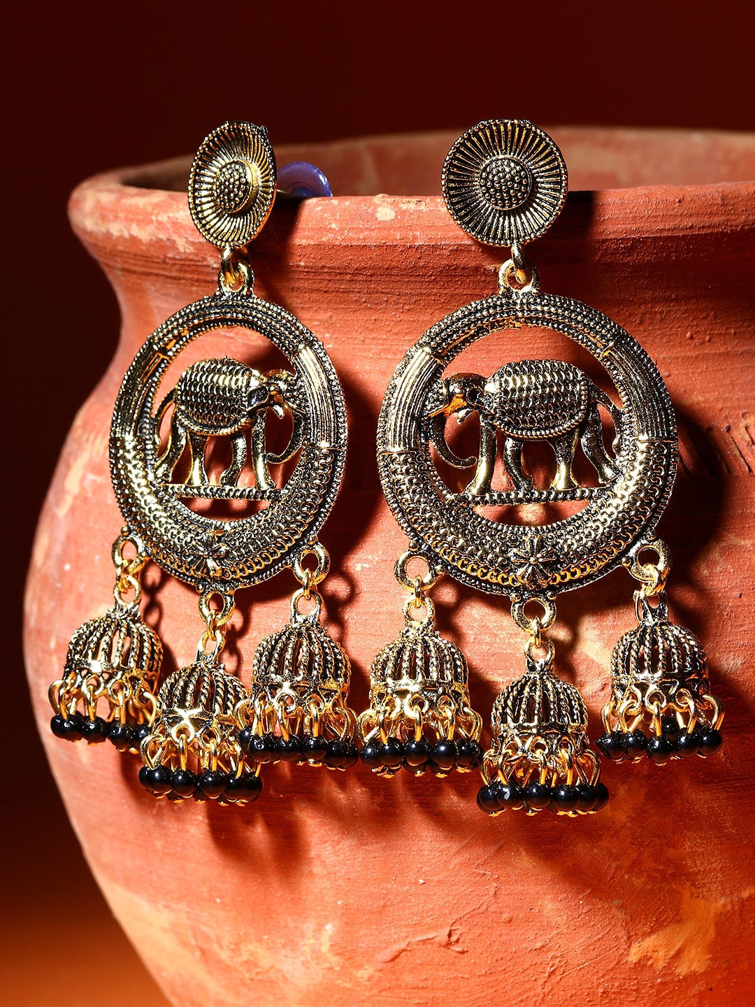 

ANIKAS CREATION Gold-Plated Contemporary Drop Earrings