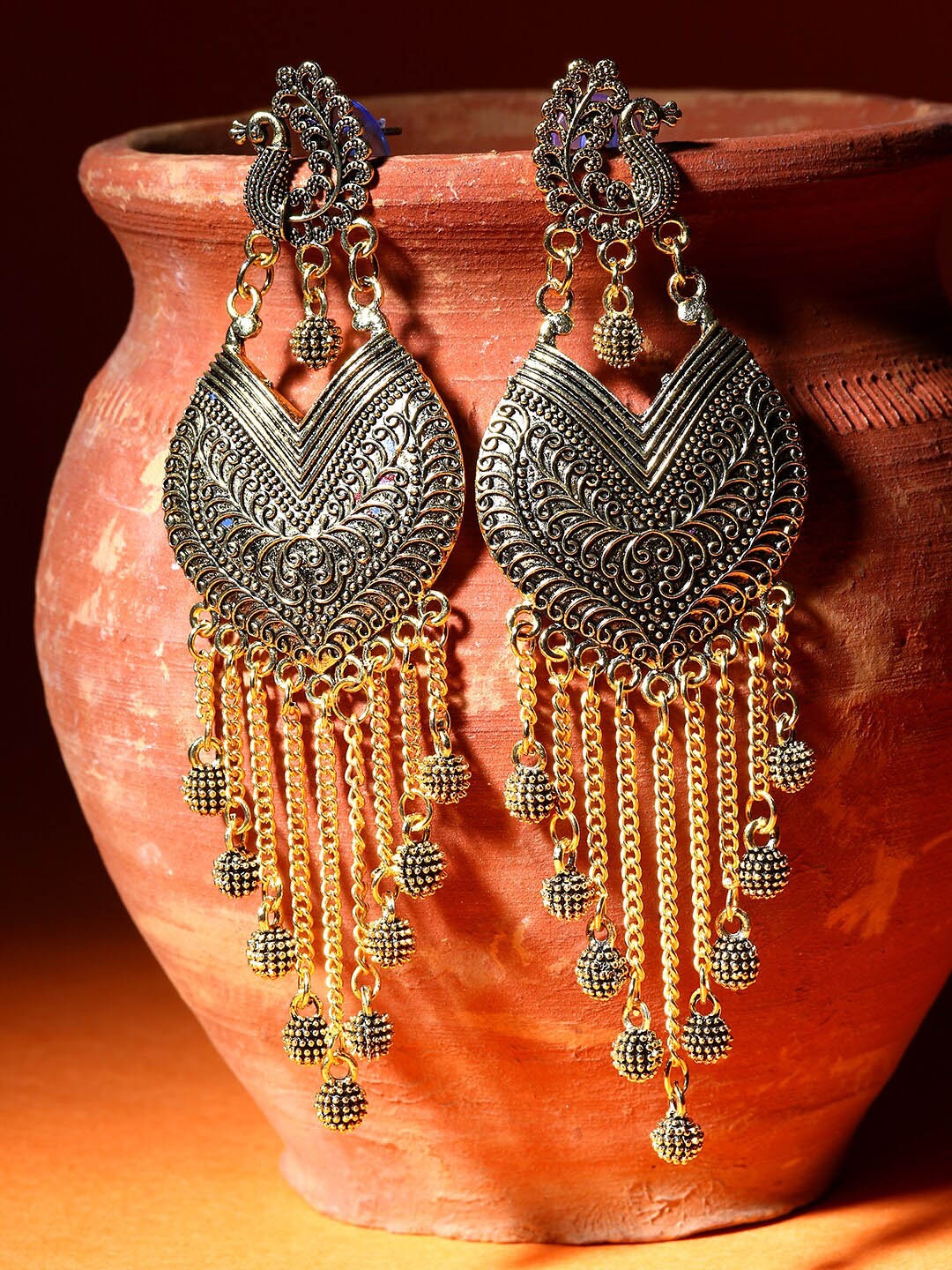 

ANIKAS CREATION Gold-Plated Contemporary Drop Earrings