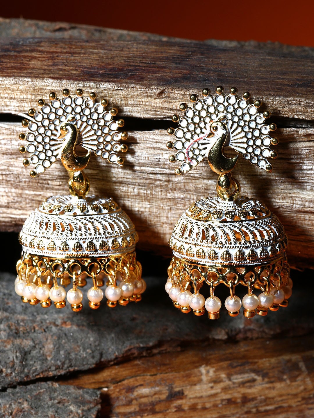 

ANIKAS CREATION Gold Plated Peacock Shaped Jhumkas Earrings