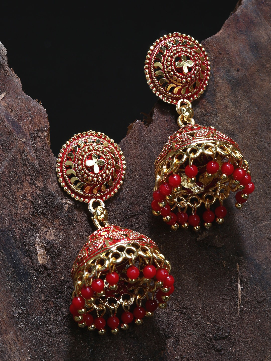 

ANIKAS CREATION Gold-Plated Dome Shaped Jhumkas Earrings
