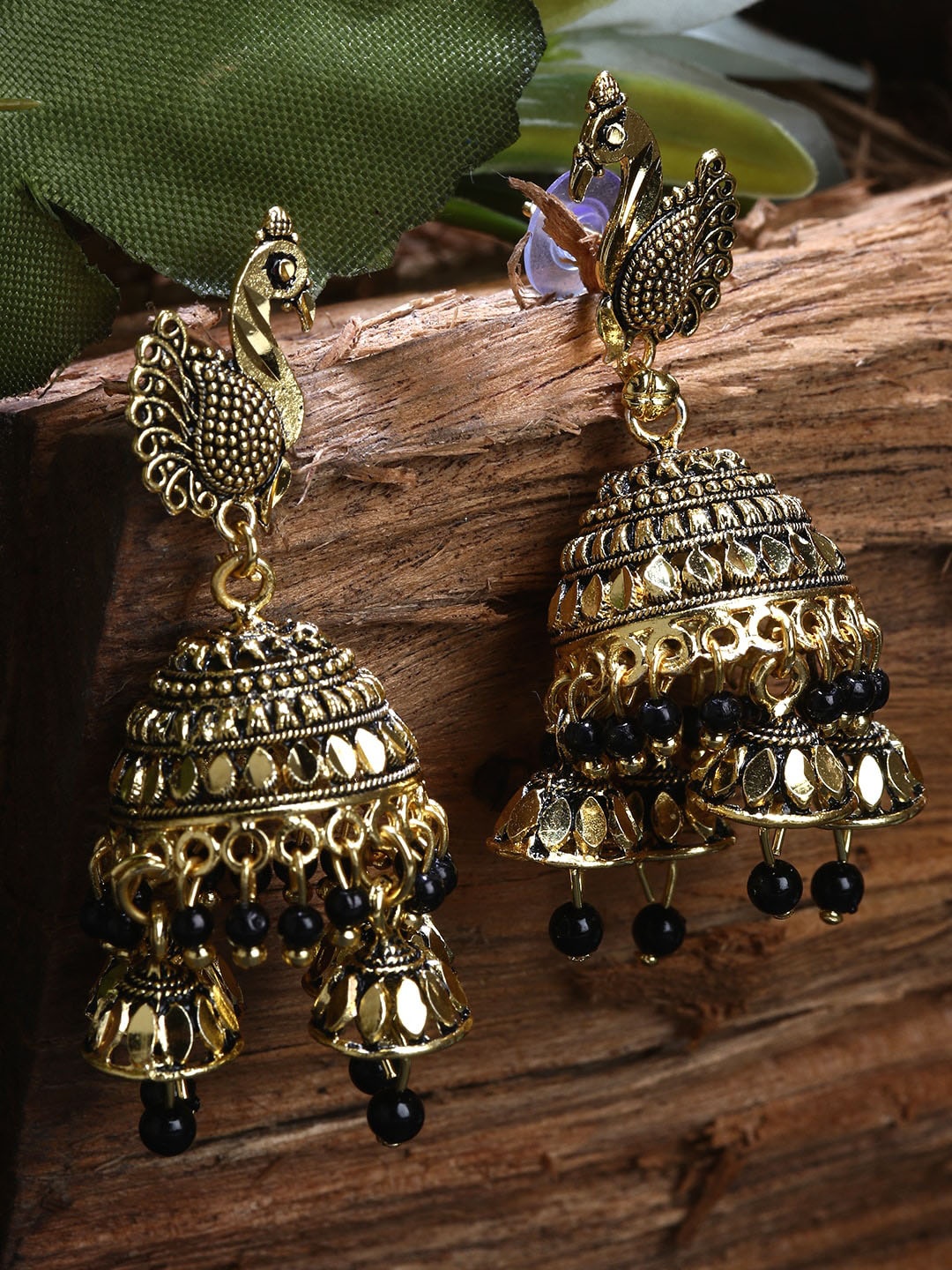 

ANIKAS CREATION Gold Plated Peacock Shaped Jhumkas Earrings