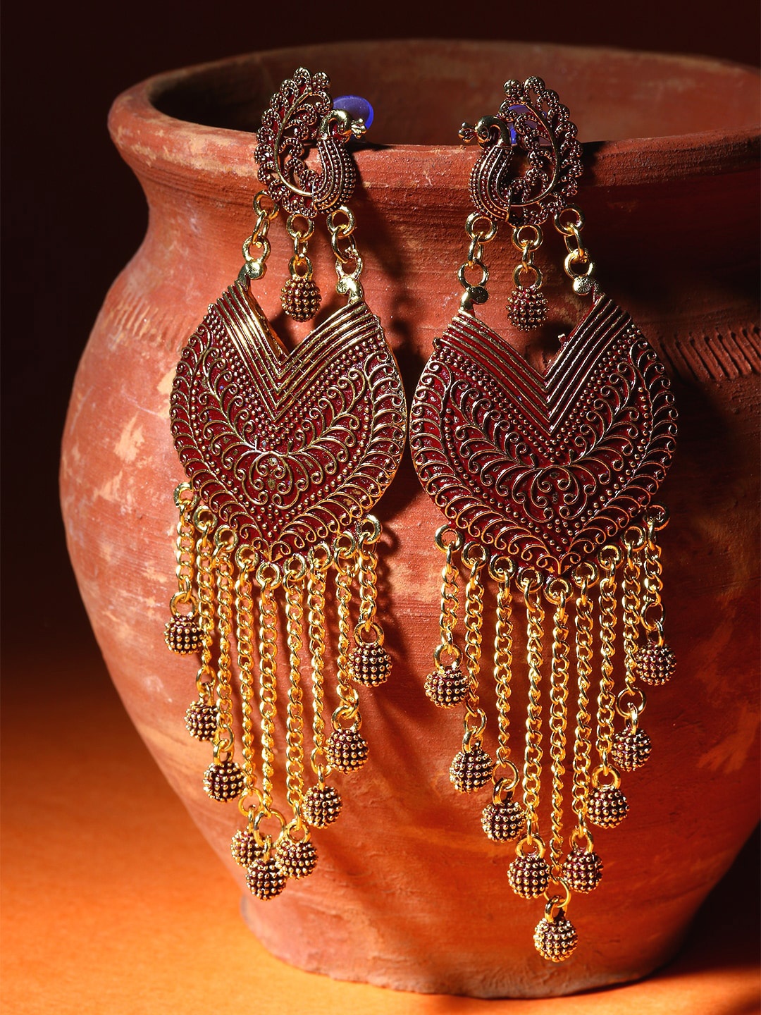 

ANIKAS CREATION Gold-Plated Contemporary Drop Earrings