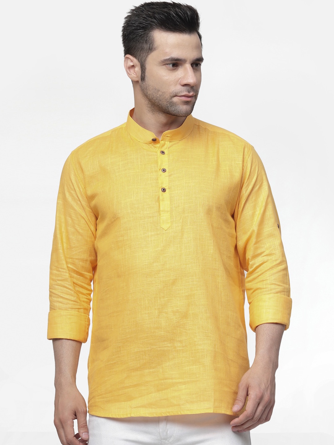 

allan peter Band Collar Pure Cotton Kurta, Yellow