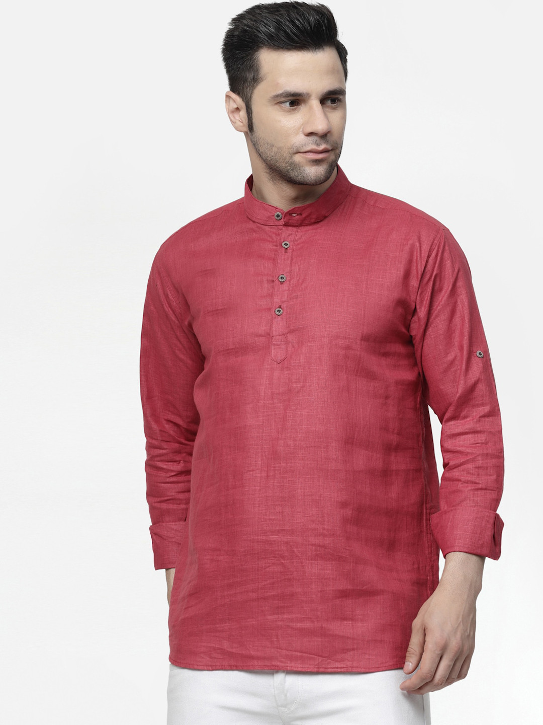 

allan peter Band Collar Pure Cotton Kurta, Maroon