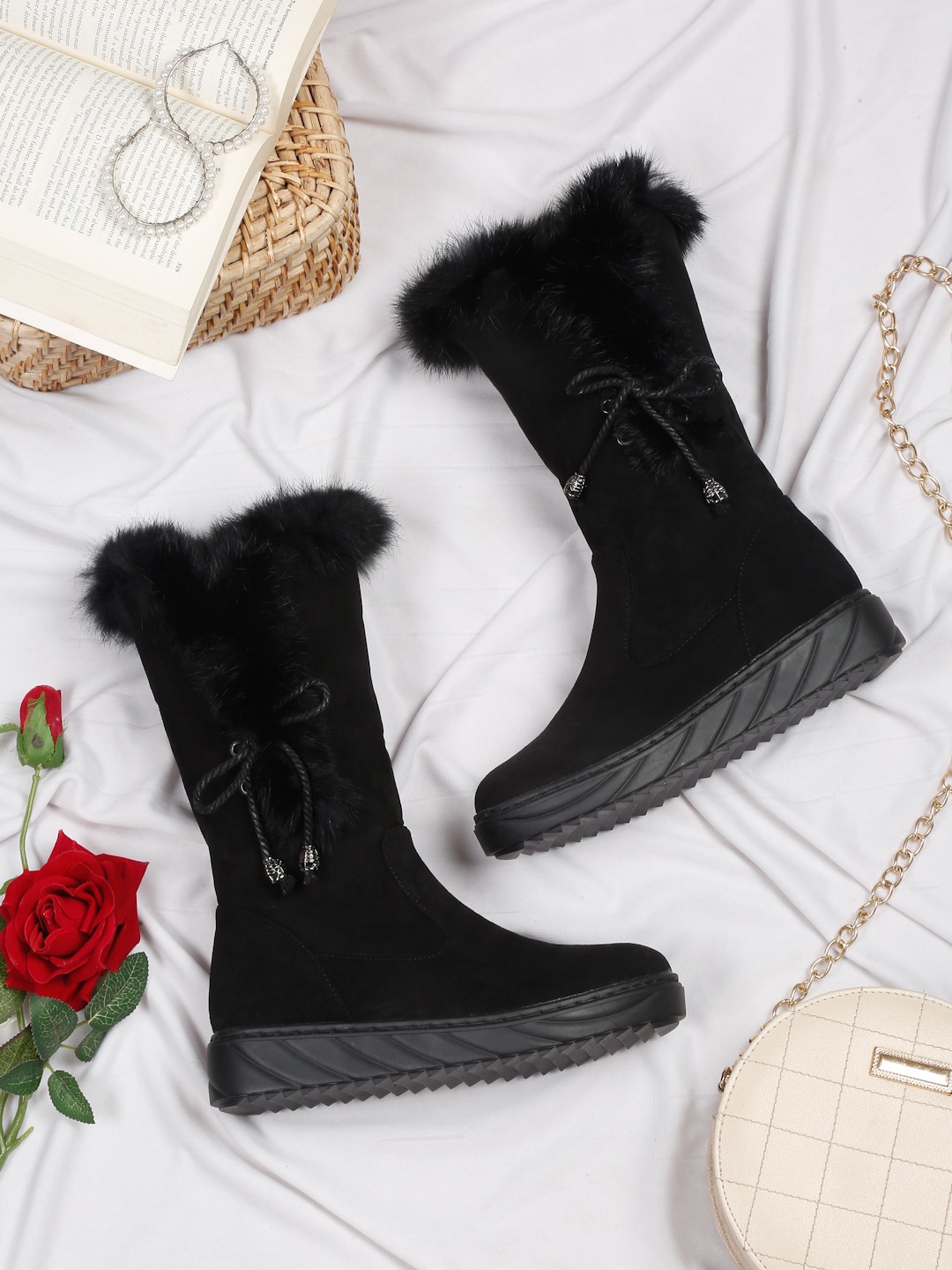 

pelle albero Women Mid Top Flatform Winter Boots, Black