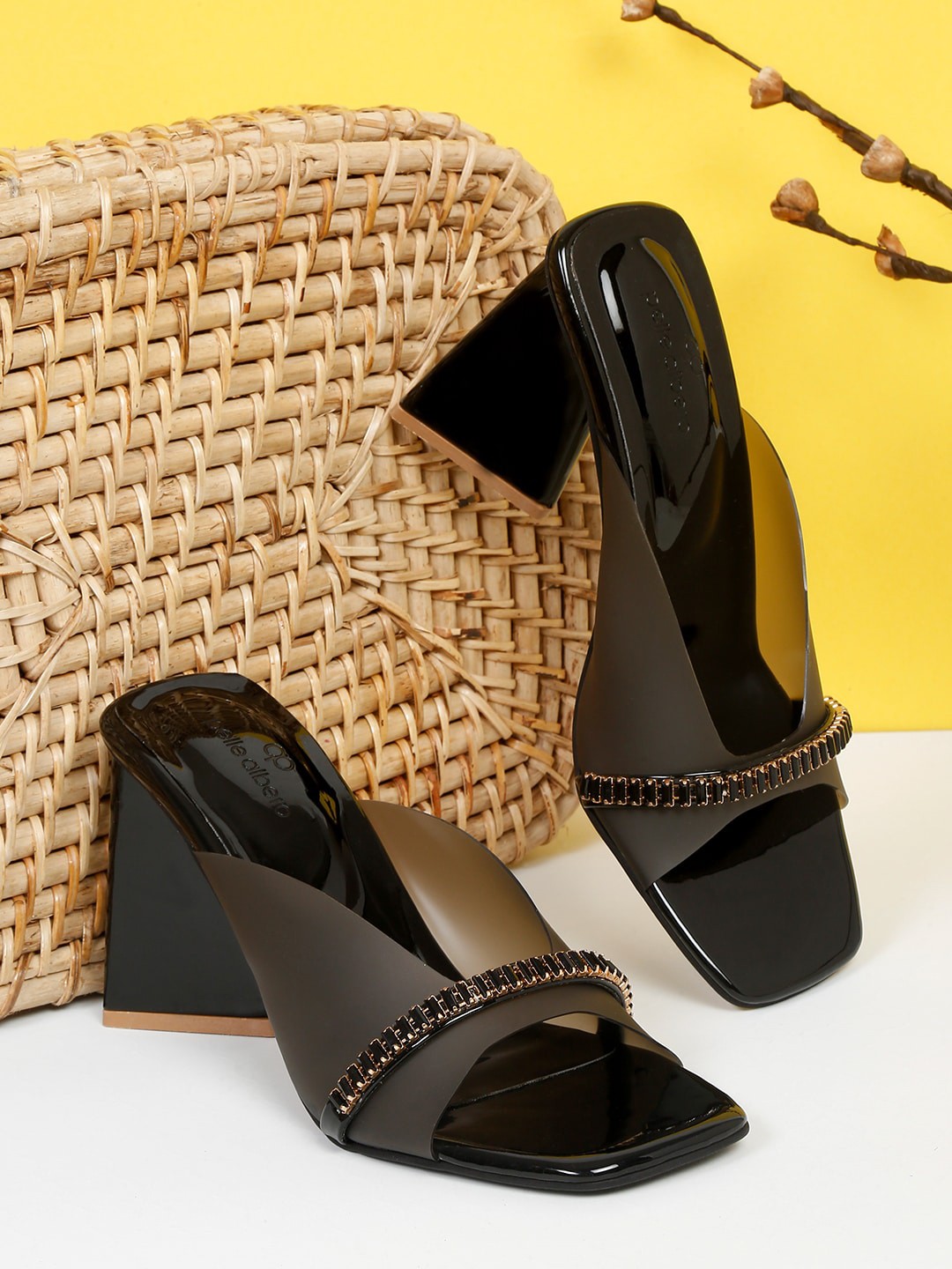 

pelle albero Embellished Open Toe Block Heels, Black